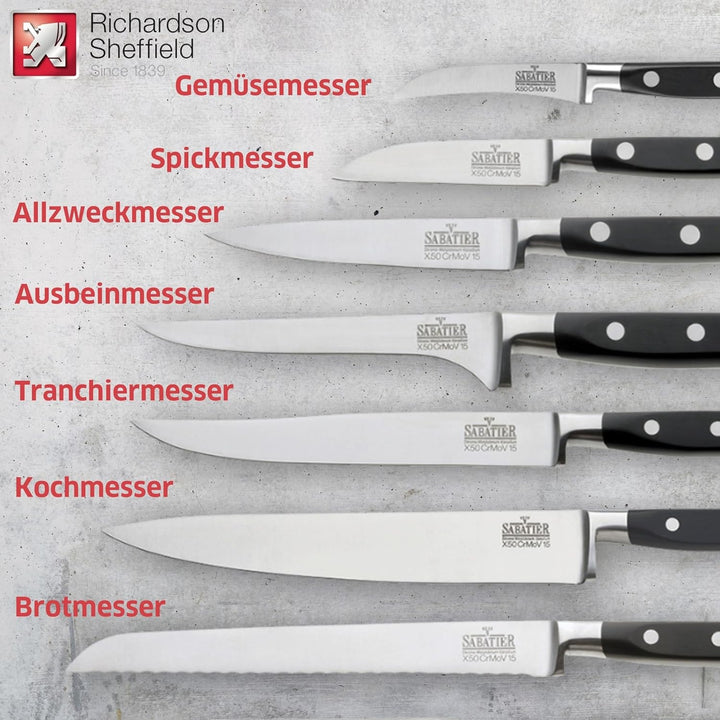 Richardson Sheffield V SABATIER Messerblock mit Messer Set, 10-teilig, scharfe Messer, Chrom-Molybdä