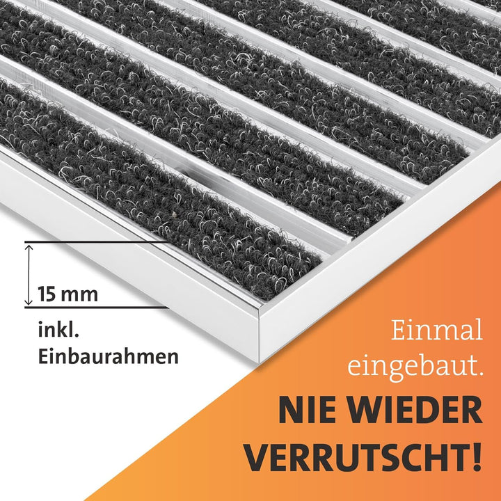 Fussabtreter für Innen & Aussen I Eingangsmatte mit Aluminium Rahmen I Einbau Schmutzfangmatte & ein