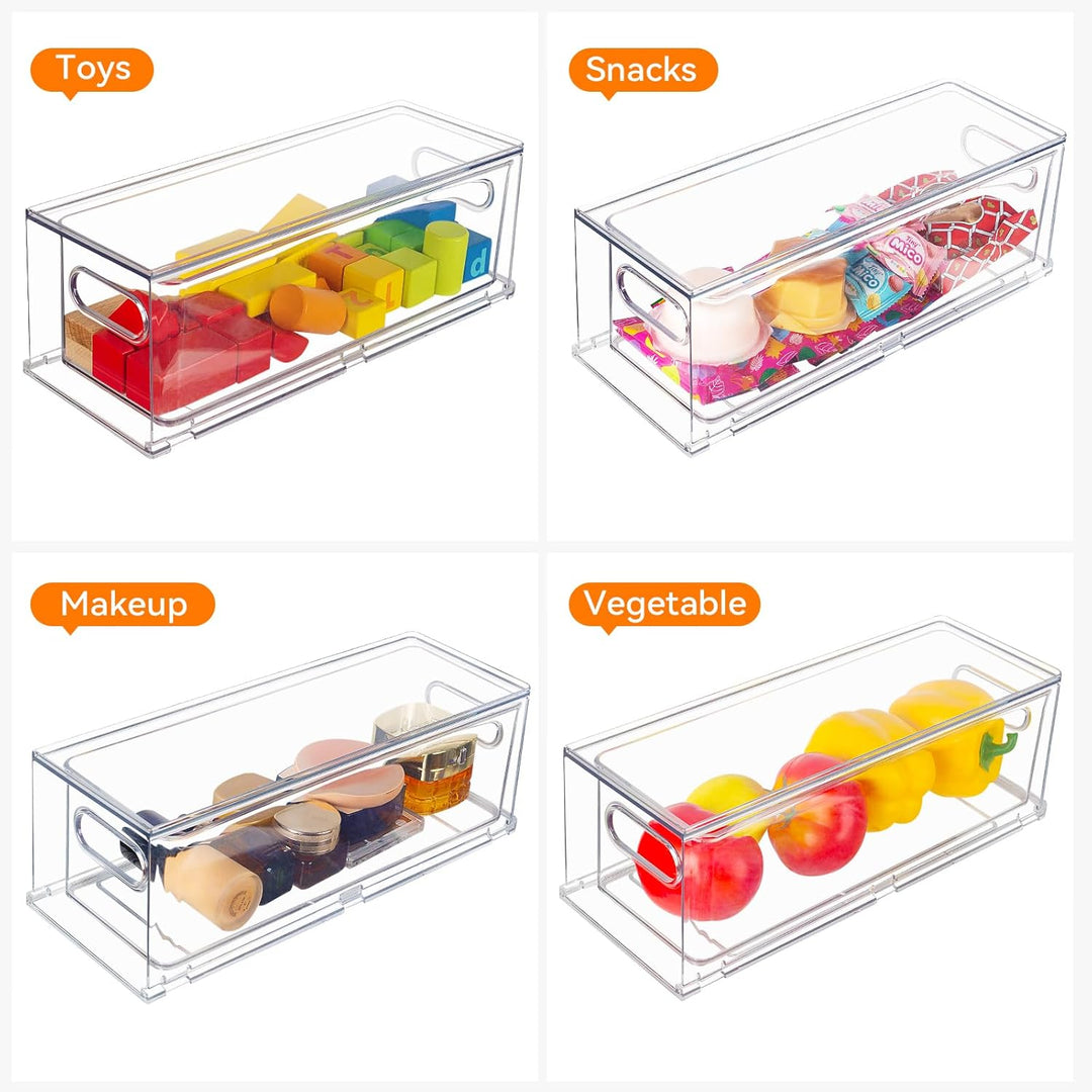 Abiudeng Kühlschrank Organizer Stapelbare mit Ausziehbarer Schublade Transparenter Kühlschrank Schub