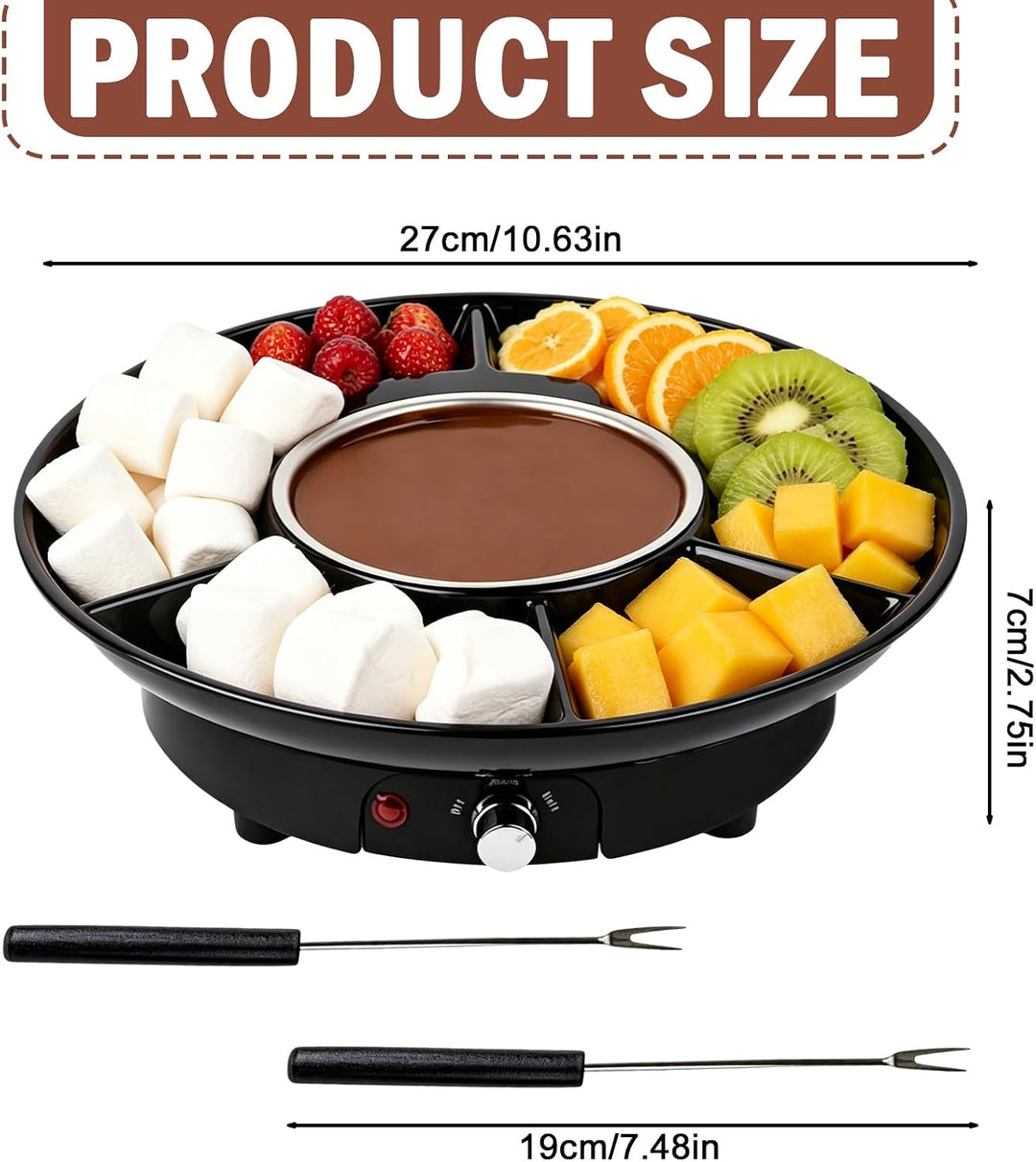 Schokofondue, Schokoladenfondue, Elektrisches Schokofondue, Schokoladen Fondue Mit 4 Gabeln Und Serv