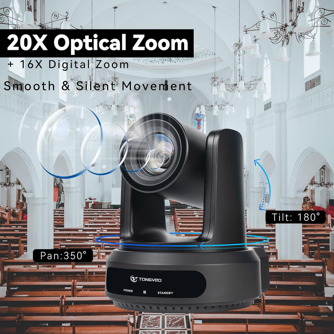TONGVEO AI Auto-Tracking IP/USB3.0/HDMI 20X Konferenzraum-PTZ-Kamera, 1080P60 Webcam, ideal für Kirc
