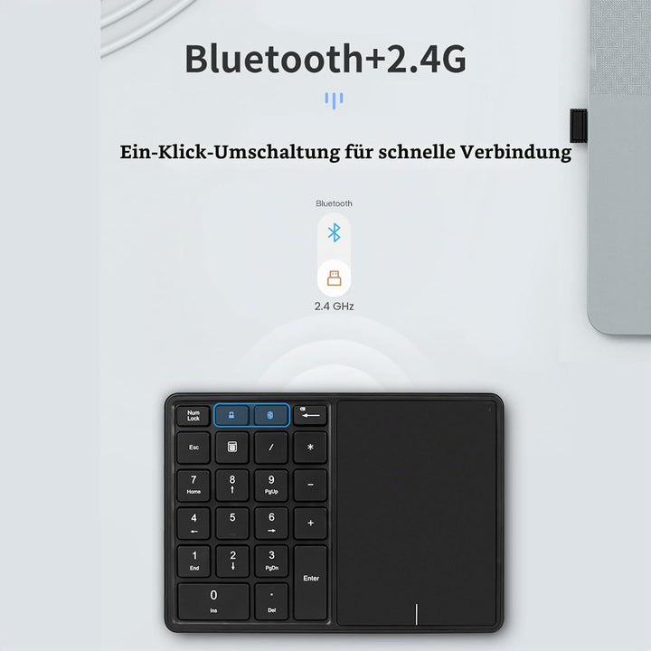 Kabelloser Nummernblock mit Touchpad, Bluetooth-Nummernblock für Laptop, 22 Tasten Wireless BT Dual