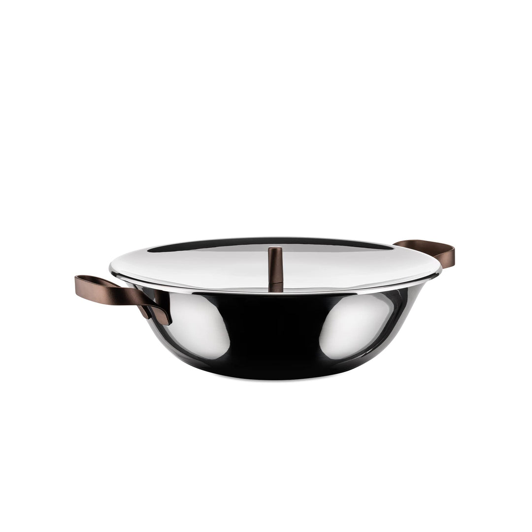 Alessi edo Wok mit Griffen, Metall, Stahl, braun, 3