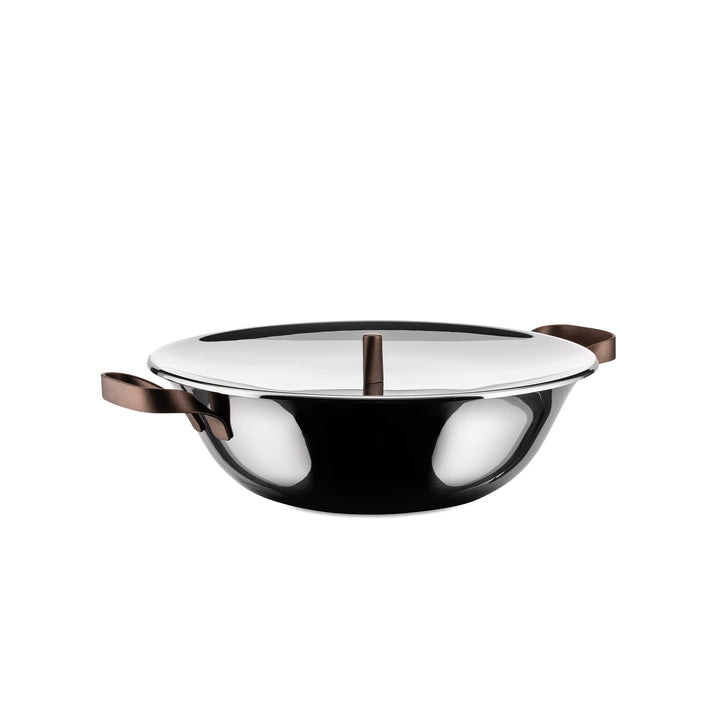 Alessi edo Wok mit Griffen, Metall, Stahl, braun, 3
