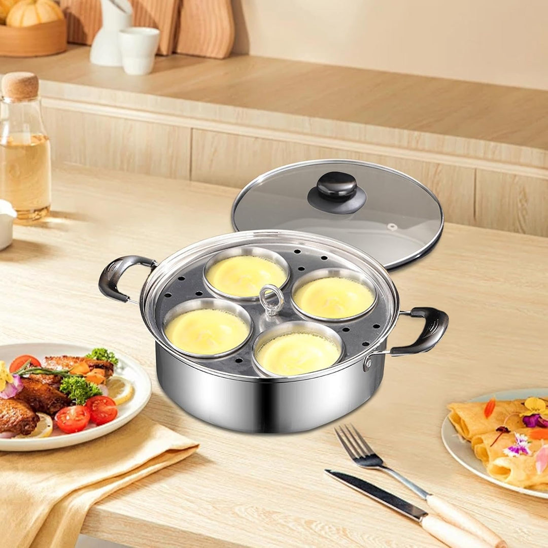 Eierpochierer aus Edelstahl, 4 Tassen, antihaftbeschichtet, Pochierpfanne mit Dampfgarer, rostbestän