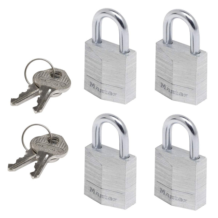 MASTER LOCK Kleine Vorhängeschlosser Set [Schlüssel] [4er-Pack] [Familienpackung] [Gleichschliessend