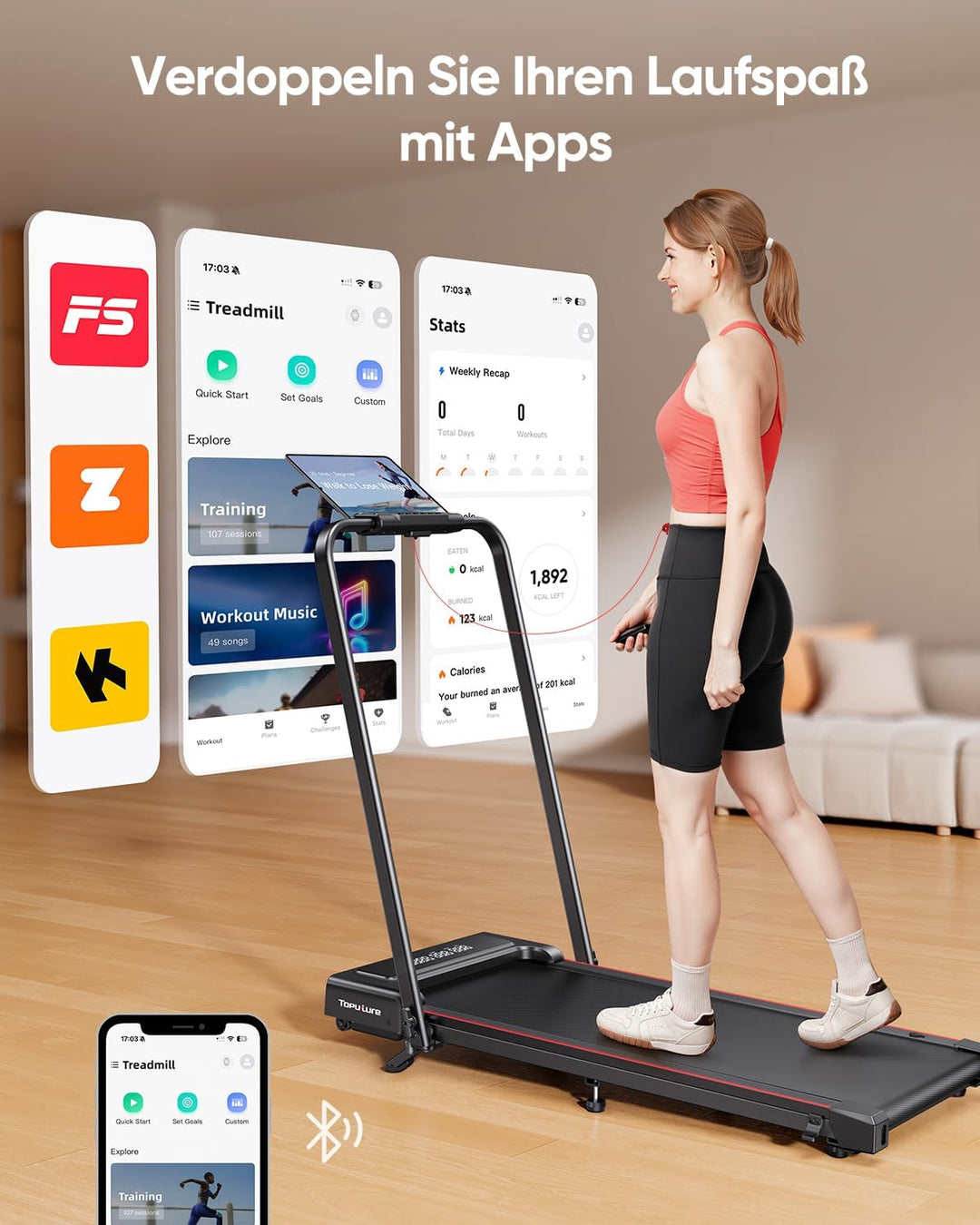 Laufband für Zuhause mit Neigung, 4 IN 1 Walking Pad, 12km/h Klappbar Laufband mit Steigung, 2.5HP U