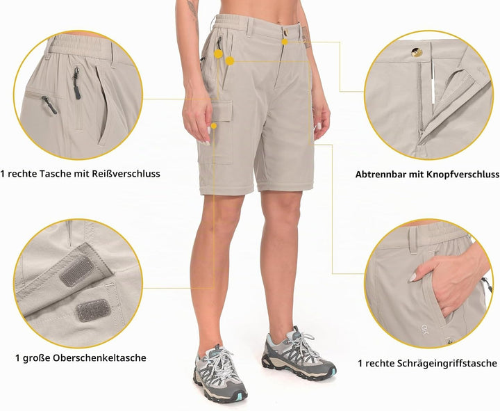 Little Donkey Andy Wanderhose Damen Zip Off Stretch Cabrio Softshellhose Schnell Trocknende mit Reis