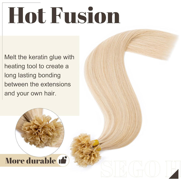 SEGO Extensions I Tip Echthaar Haarverlängerung Keratin Bondings Human Hair 100 Strähnen Dutt 50 cm