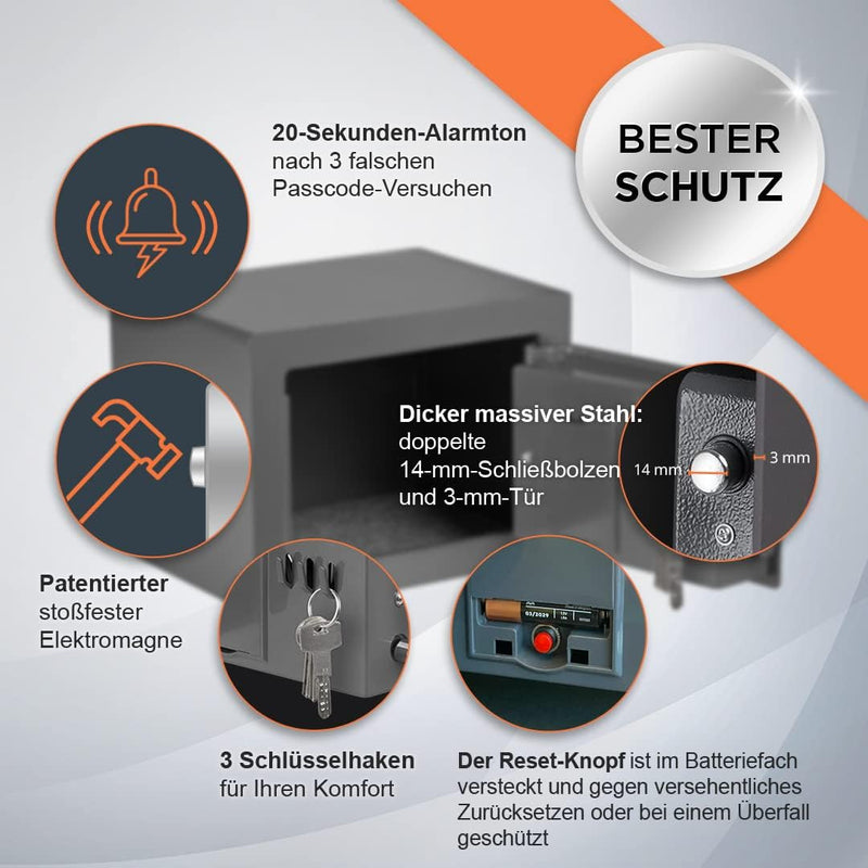 Brihard Junior Elektronischer Safe 17x23x17cm - Kleiner Safe Elektronischer mit Code - Digitales LED