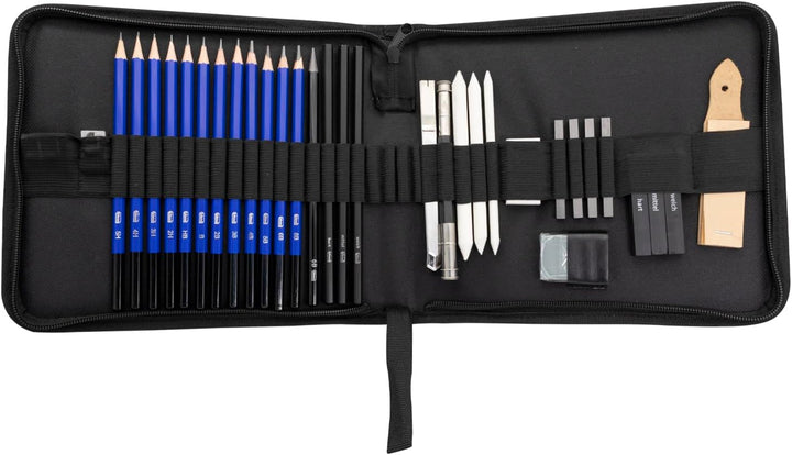 Idena 60065 - Zeichenset, 34 Teile in praktischer Aufbewahrungstasche, Zeichenzubehör-Set ideal für