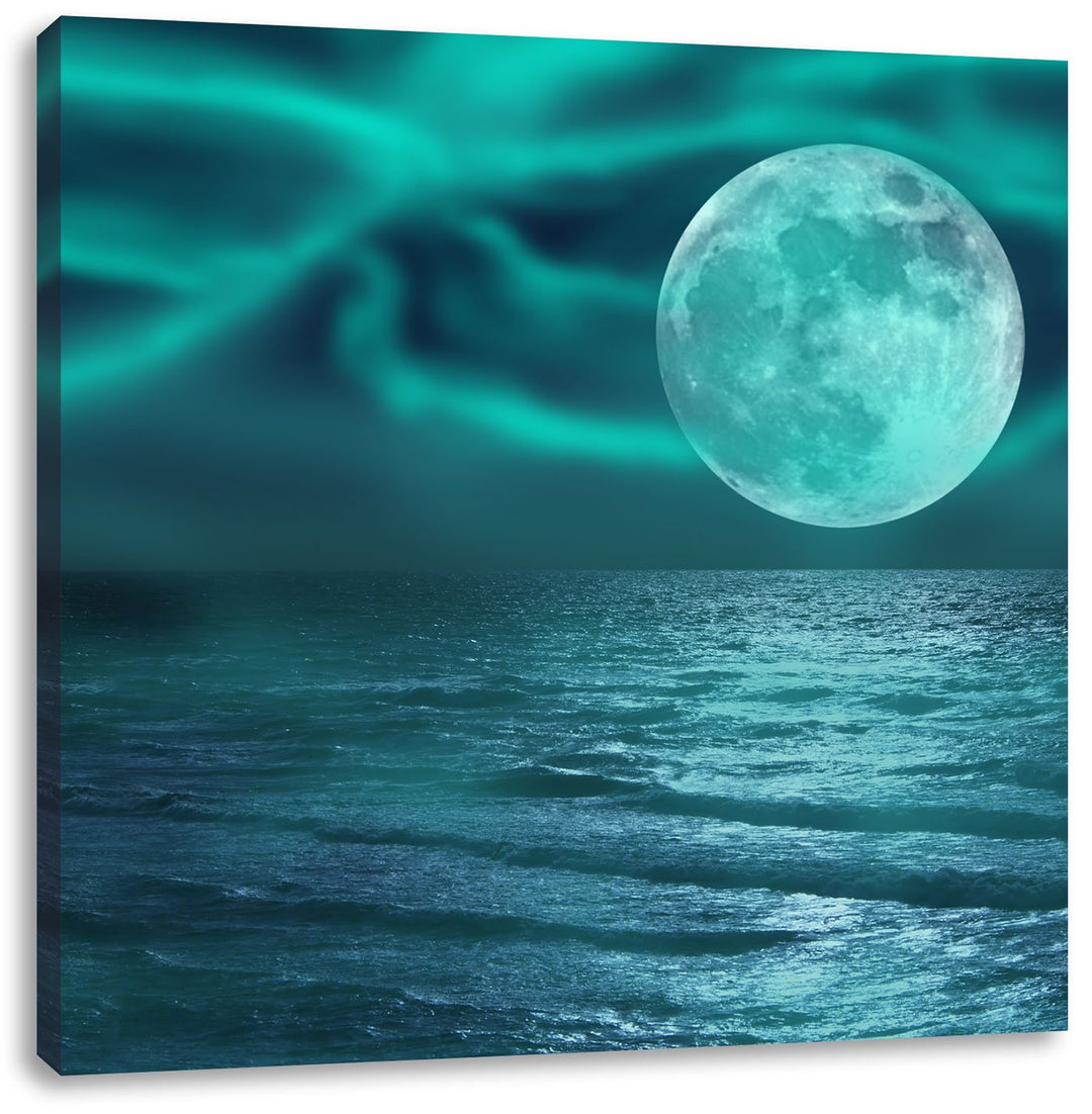 Pixxprint ruhiges Meer mit Vollmond als Leinwandbild/Grösse: 70x70 cm/Wandbild/Kunstdruck/fertig bes