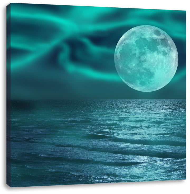 Pixxprint ruhiges Meer mit Vollmond als Leinwandbild/Grösse: 70x70 cm/Wandbild/Kunstdruck/fertig bes