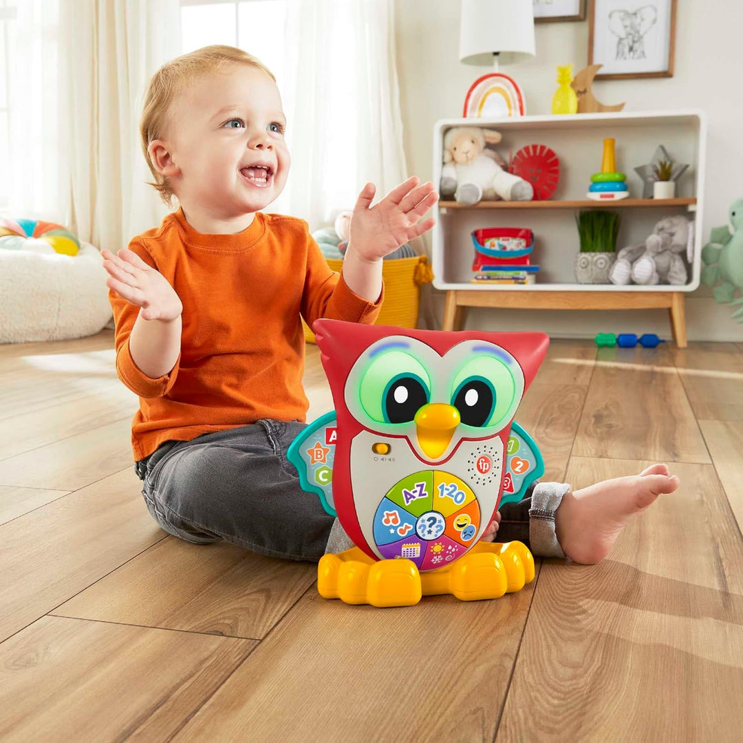 Fisher-Price - BlinkiLinkis Schlaue Eule, Französische Version, interaktives Lern-Spielzeug mit Musi