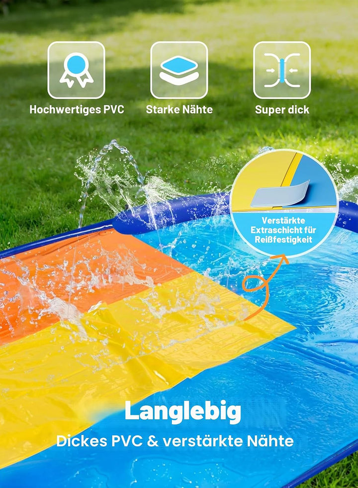 Sloosh 22,5ft/685,8cm Dreispurige Wasserrutsche mit 3 Bodyboards, Rasen-Wasserrutsche mit Outdoor-Sp