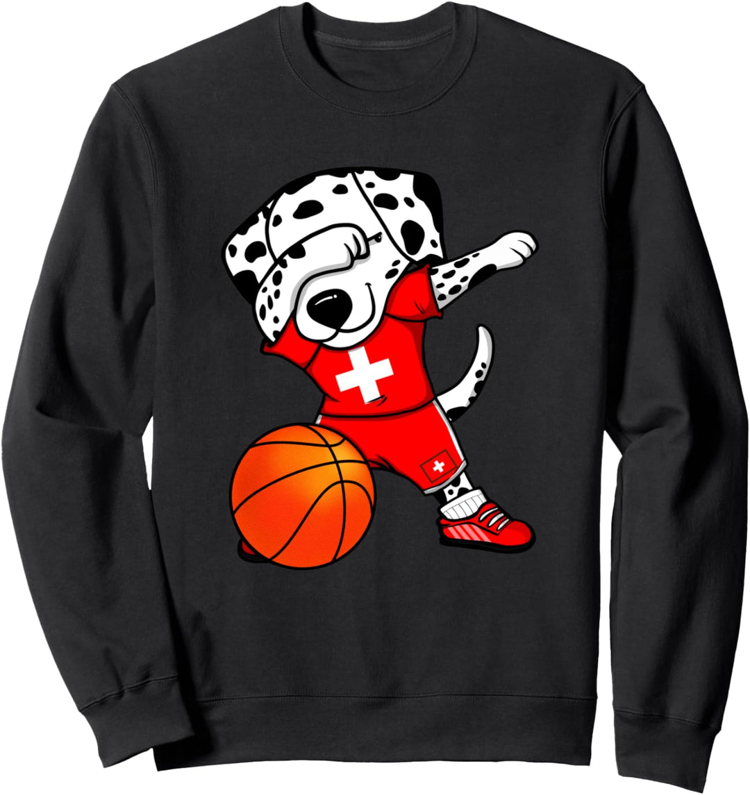 Dabbing Dalmatiner Hund Schweiz Basketball Mannschaft Sport Sweatshirt