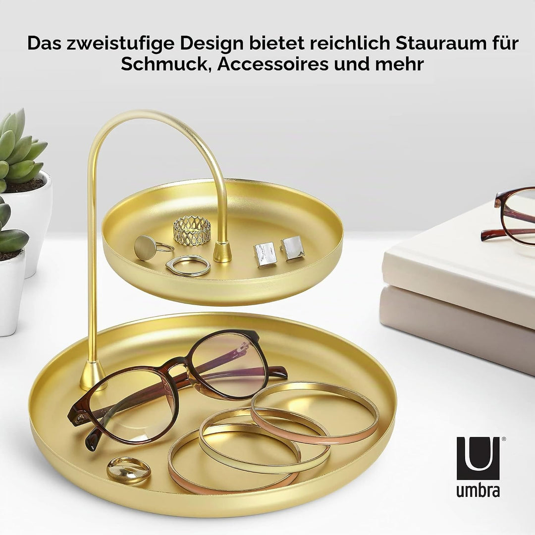 Umbra Poise Schmuckaufbewahrung – Elegante Doppelstöckige Ablage für Schmuck, Uhren, Accessoires, Br