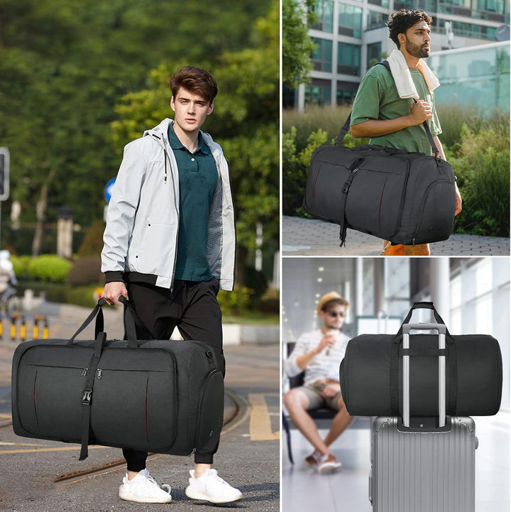 NUBILY Faltbare Reisetasche Gross 65L Sporttasche Herren Damen mit Schuhfach Leichter Reisetaschen W