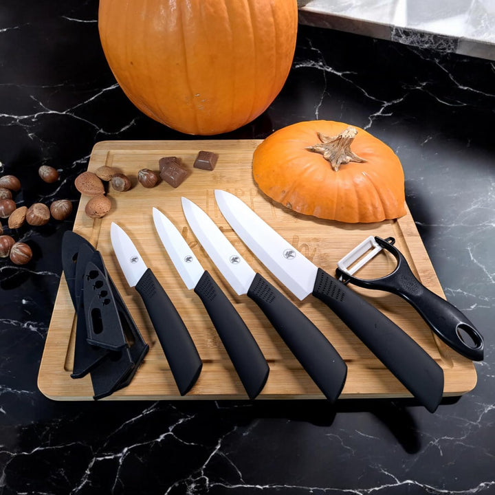 Keramik Messer Set 5Tlg, 4 Messer und 1 Schäler Messerset Kochmesser Chefmesser Schälmesser Allzweck