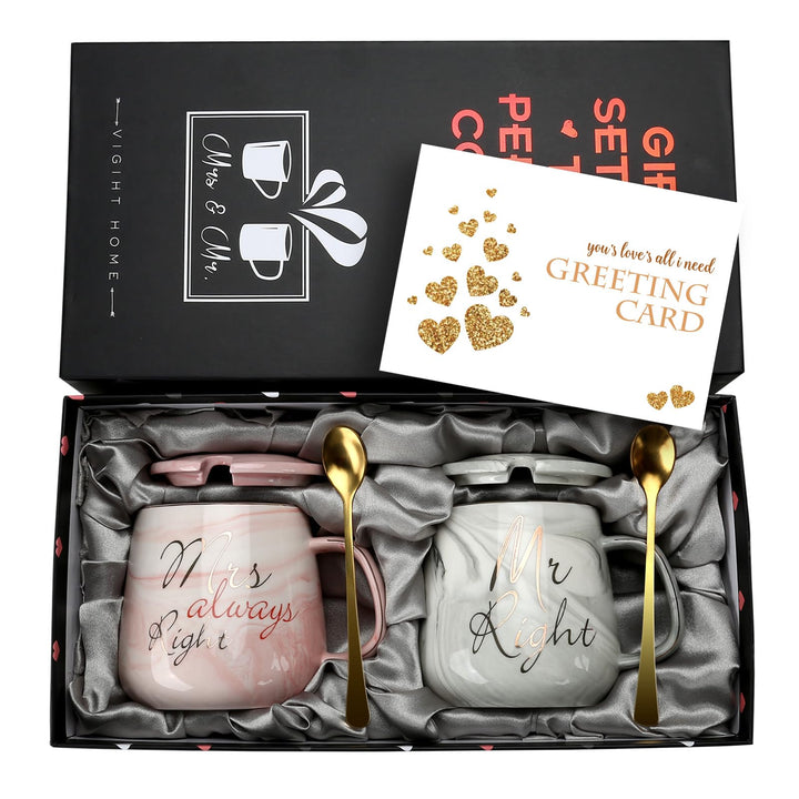 Mr Right und Mrs Always Right Paare Kaffeetassen Tassen Geschenke Set für Verlobung Hochzeit Brautdu