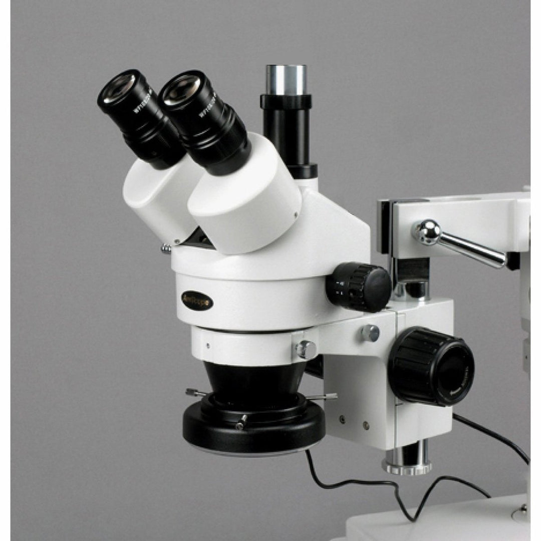 AmScope SM-4TY-144A Trinokulares Stereomikroskop mit 4-Zonen-144-LED-Ringlicht, 7X-90X, Weiss
