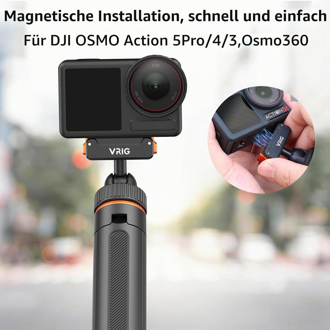 VRIG 40cm Mini Selfie Stick Stativ für DJI Osmo Action 5 Pro/4/3, 360°-Kopf-Verlängerungsstativ, mag