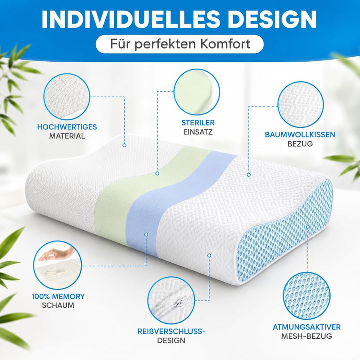 Orthopädisches Nackenstützkissen aus Memory Foam – Ergonomisches Kopfkissen für Seiten- &amp; Rückenschl