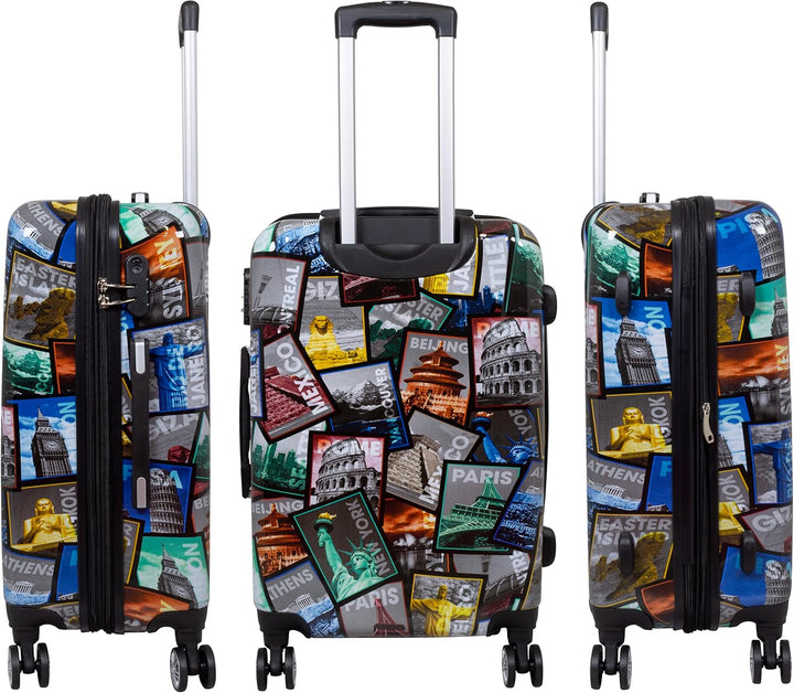 Trendyshop365 Koffer-Set 3-teilig Hartschale - bunt Motiv Weltreise Rio Athen Paris Kofferset 3-teil