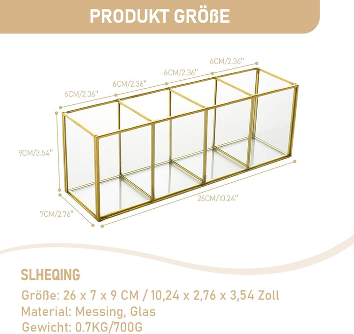 Make up Organizer, Pinselhalter, Stifthalter, Glas und Messing Schreibtisch Organizer, Kosmetik Aufb