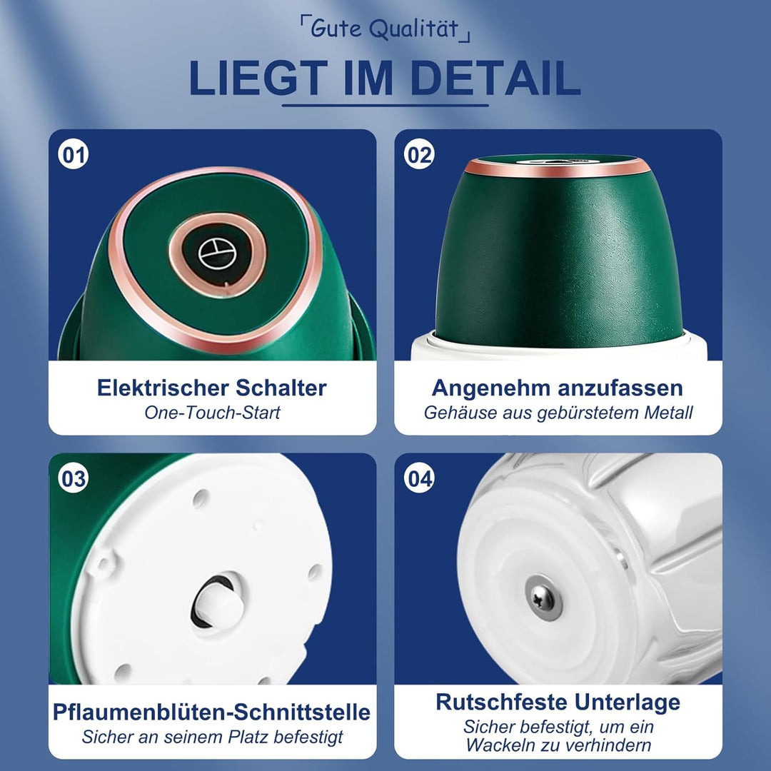 Zwiebel Zerkleinerer, Zerkleinerer Küche,350 ml,6 Edelstahlklingen,Mit Typ-C-Ladekabel für die heimi
