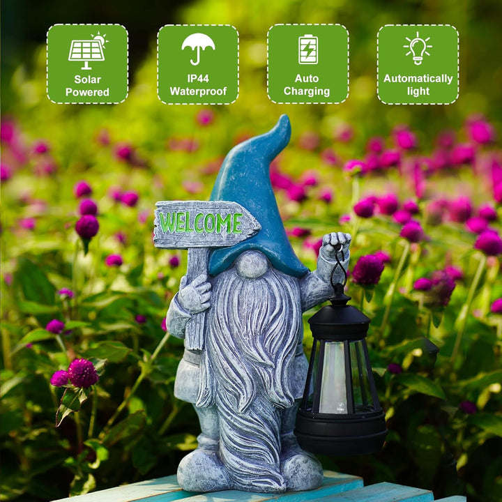 Yeomoo Gartenzwerge Lustig mit Solarlampen für Aussen Gartendeko: Gartenzwerge Willkommen Solar Gart