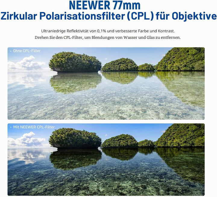 NEEWER 77mm Polarisationsfilter(Polfilter),CPL Filter mit 30 lagiger Mehrschicht Polarisationsfolie,