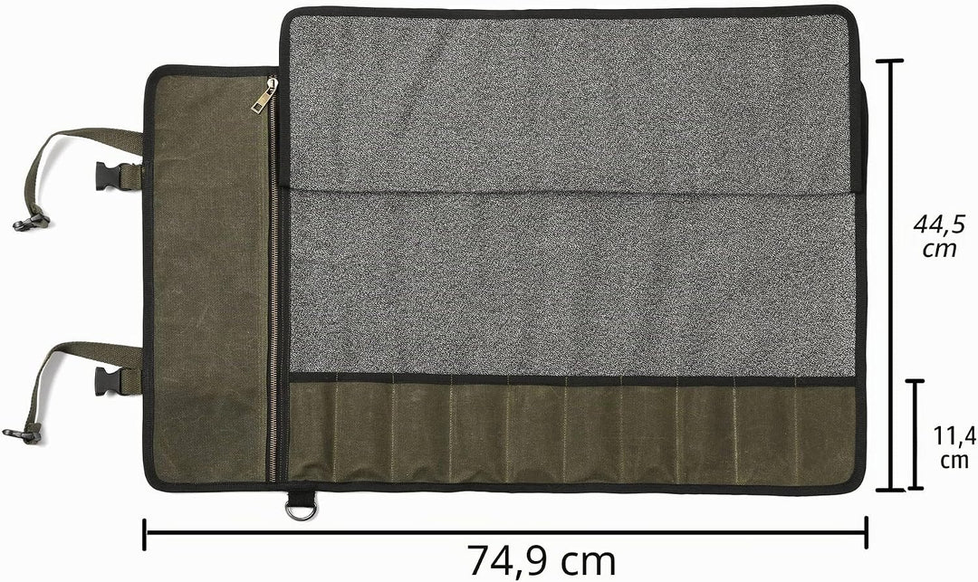 Professionelle Kochmessertasche mit schnittfestem Material, strapazierfähigem, gewachstem 16-Unzen-S