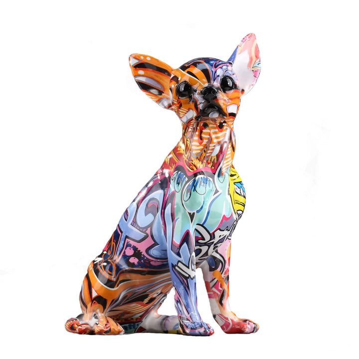 Chihuahua-Hundestatue aus Harz – Heimdekoration, bunte Chihuahua-Hundestatue, bunte Graffiti-Chihuah