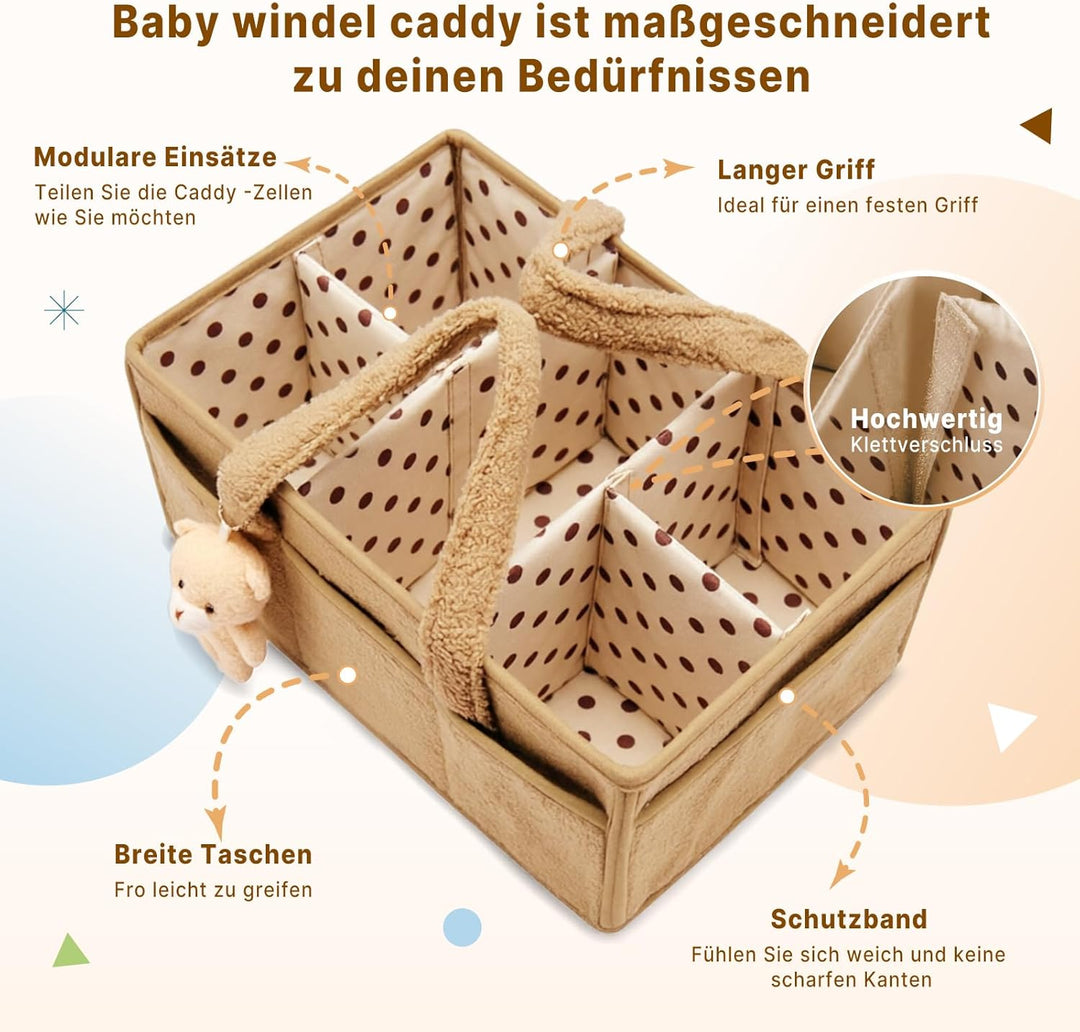 Baby Wickeltasche Organizer，Baby-Windel-Caddy Organizer für Wickeltisch，Multifunktional Tragbar Wick