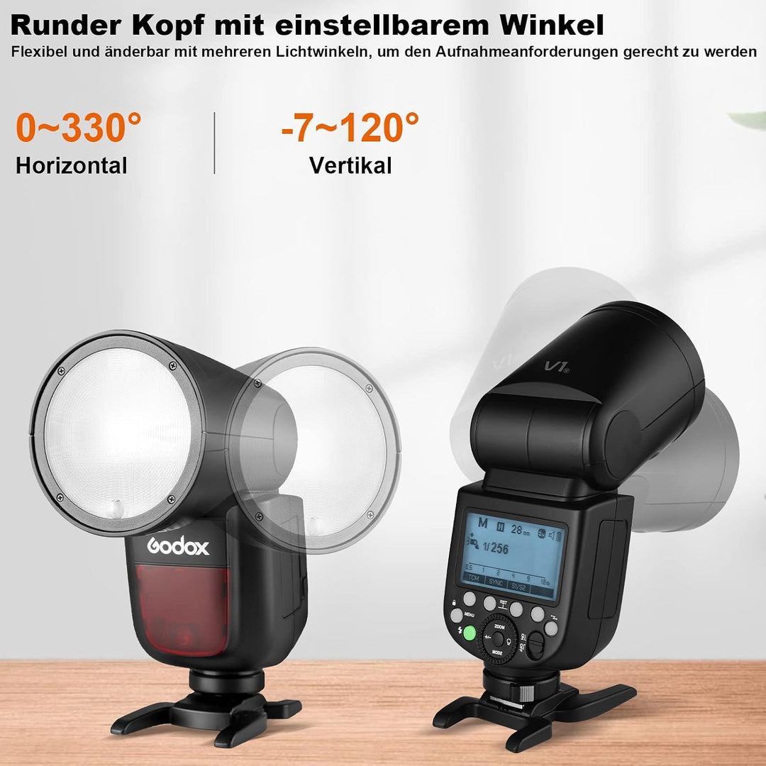 GODOX V1-S TTL Rundkopf Kamerablitz Kit,Rundblitz 2,4G 1/8000 HSS Speedlite 76W mit 2*VB26A Akku und