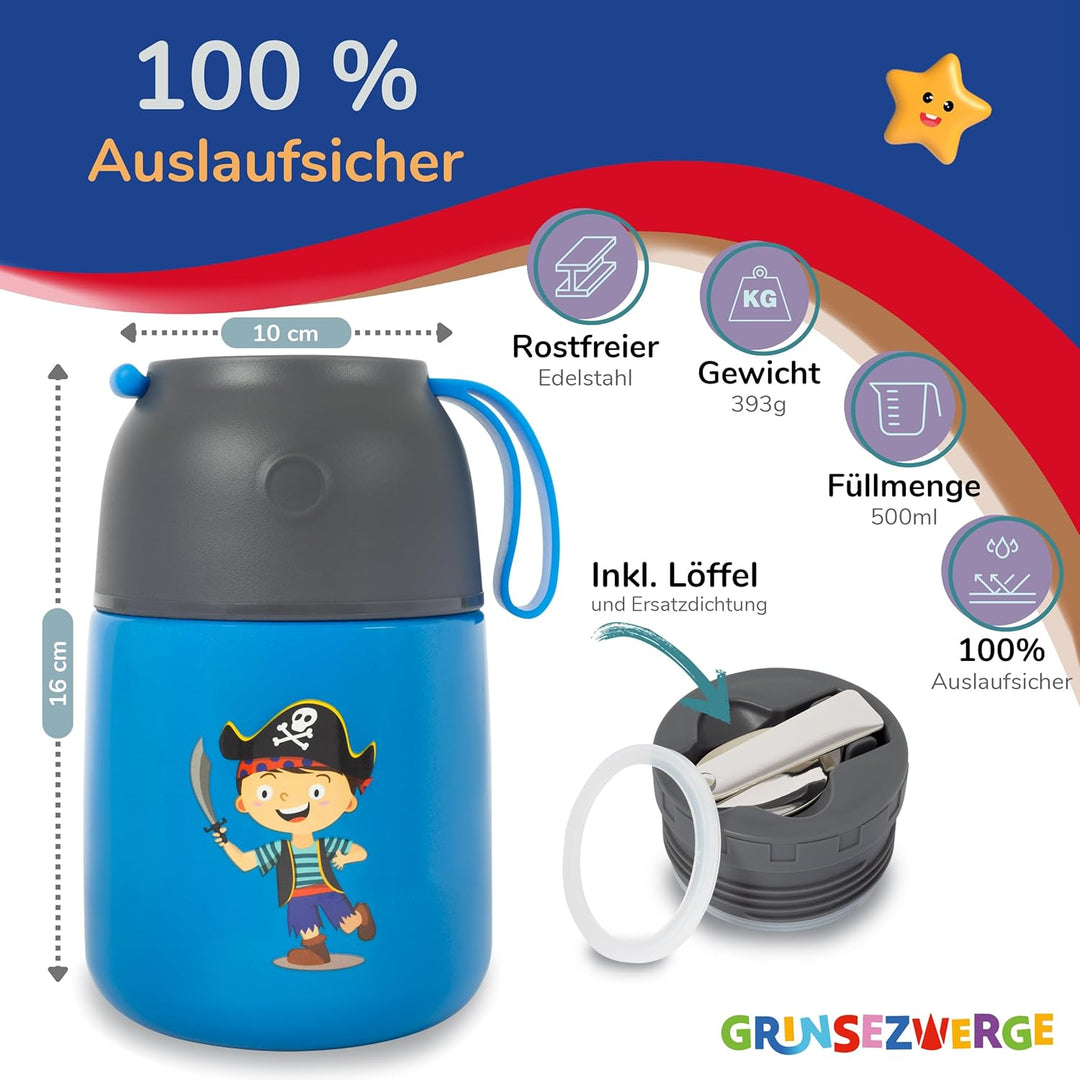 Kinder Thermobecher 500ml für Speisen und Getränke | Edelstahl Thermobehälter für Essen | Warmhalteb