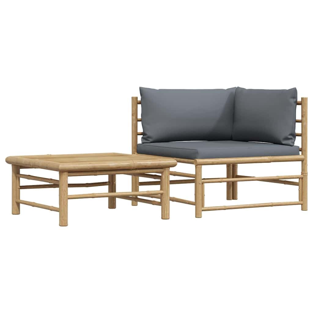 vidaXL Gartenmöbel 2-TLG. mit Dunkelgrauen Kissen Lounge Sofa Tisch Beistelltisch Sitzgruppe Ecksofa