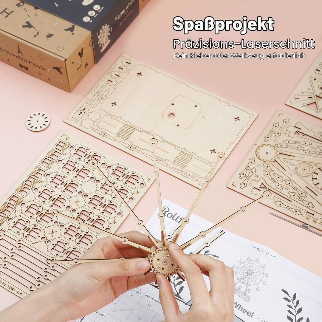 Rolife 3D Puzzle Riesenrad Spieldose Modellbausatz Holzbausatz Erwachsene mit Musik für Kinder und E