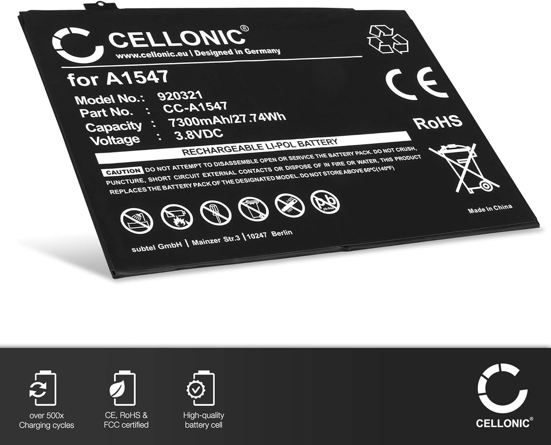CELLONIC® Ersatz Akku A1547 für iPad Air 2 (A1566 / A1567) 7300mAh + Werkzeug-Set Ersatzakku für Tab