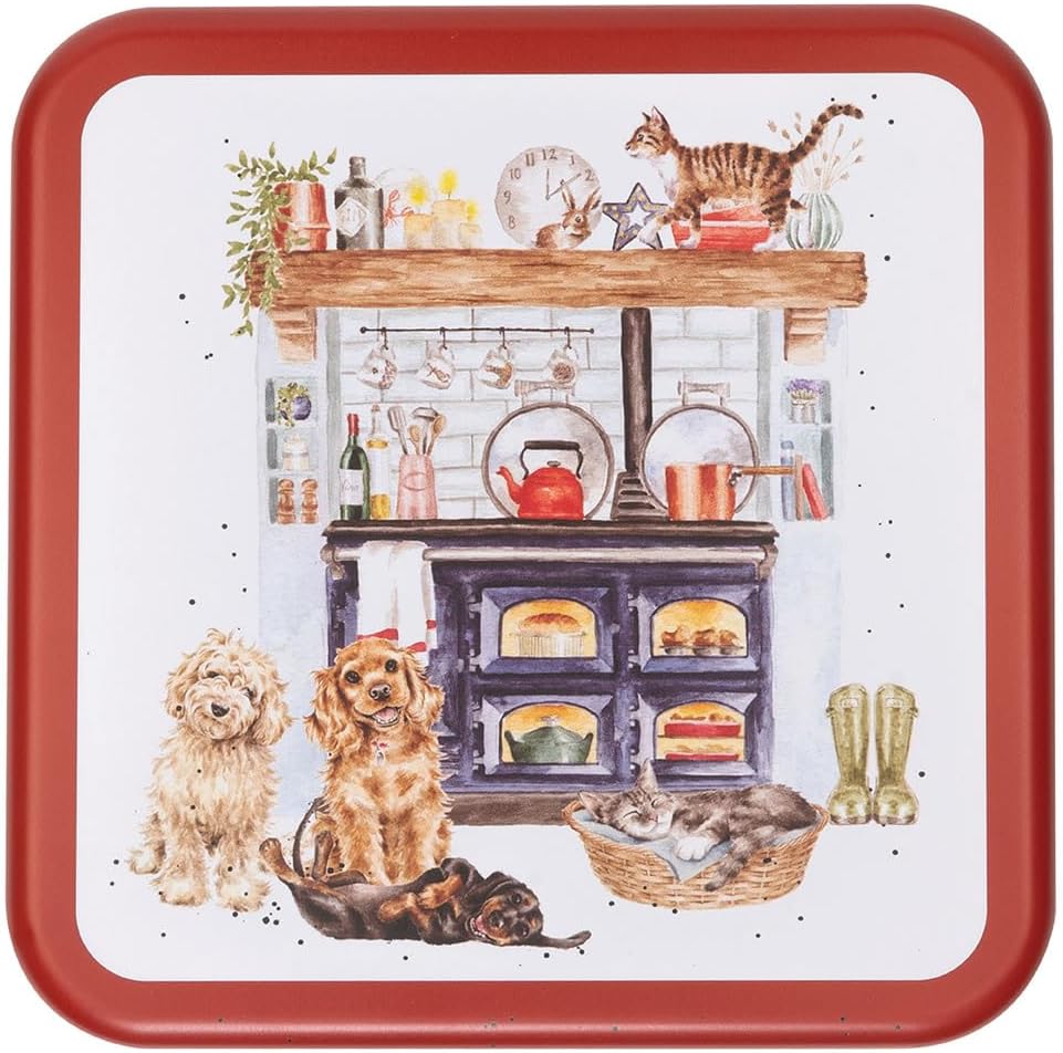 Wrendale Designs Country Kitchen' Weihnachtsdose mit Hund und Katze, quadratisch