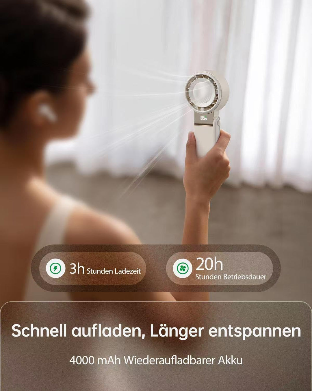 SWEETFULL Tragbarer Turbo Handventilator, Mini Ventilator,USB-Aufladbar, 5 Geschwindigkeitsstufen,20