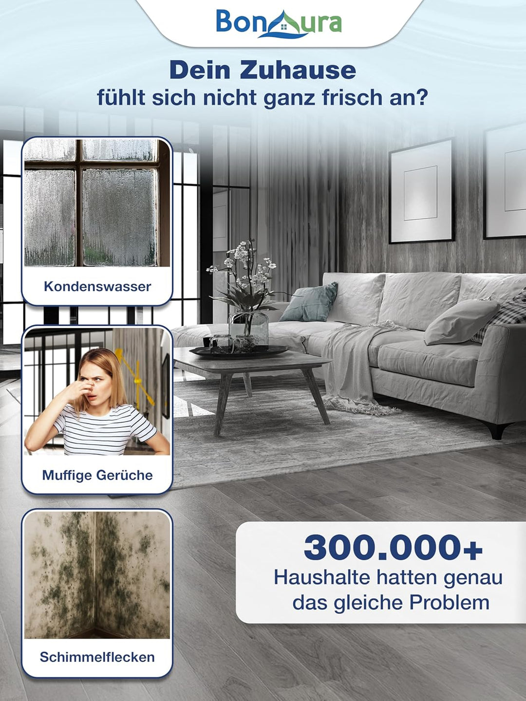 BonAura® Luftentfeuchter ohne Strom - Raumentfeuchter für Keller, Bad uvm. - 680g Luftenfeuchter Nac