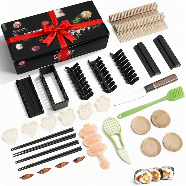 Sushi-Macher Kit, 33-tlg. Sushi-Set für Anfänger inkl. Sushi-Roller, Sushi-Schneideform, Reisball-Fo
