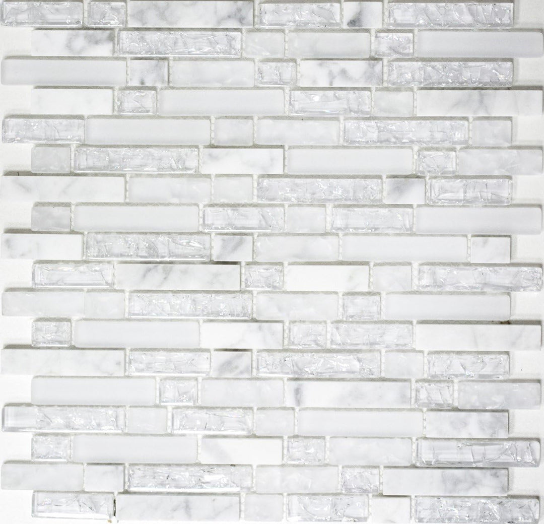 Glasmosaik Verbund Crystal/Stein mix weiss Transluzent Transparent 3D, Mosaikstein Format: 15x23/48/