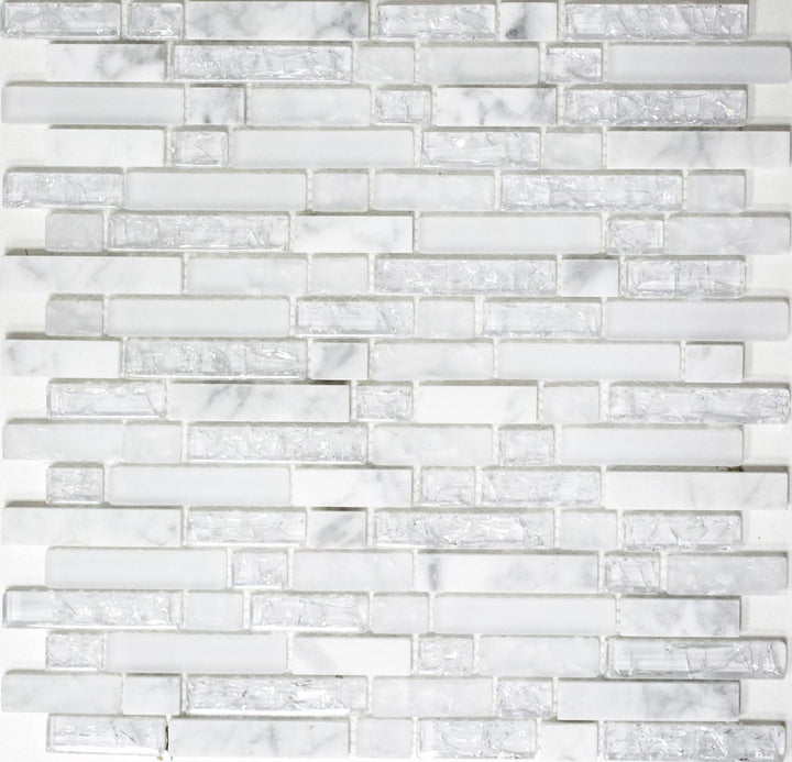 Glasmosaik Verbund Crystal/Stein mix weiss Transluzent Transparent 3D, Mosaikstein Format: 15x23/48/