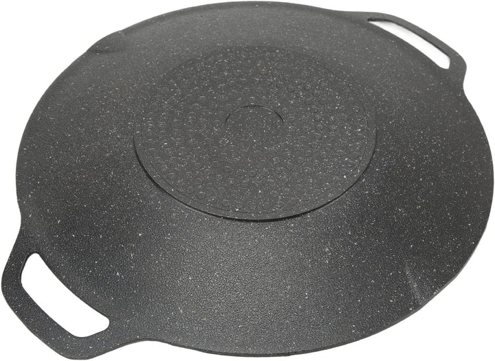 Koreanische Grillpfanne, Doppelgriffe, Schwarzer Koreanischer Grill, Gerippte Textur, Massives Druck