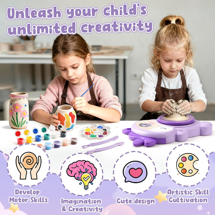 Töpferscheibe für Kinder-komplettes Töpfer-Malset,Kunst und Handwerk mit 2er-Pack lufttrockenem Ton,