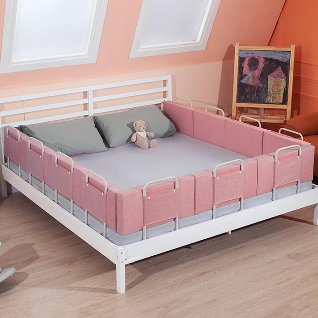 Bettgitter für Kinder, 50cm Rosa Rausfallschutz Bett, 5-Stufen Höhenverstellbar, für Kinderbetten, E