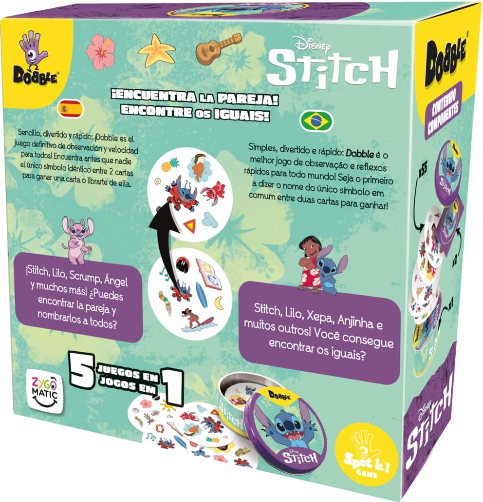 Zygomatic Dobble Disney Stitch | Beobachtungs- und Geschwindigkeitskartenspiel für Kinder und Erwach
